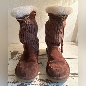 UGG chestnut Knit/suede leather shearling trim boots sz 39 EUR / 8 US